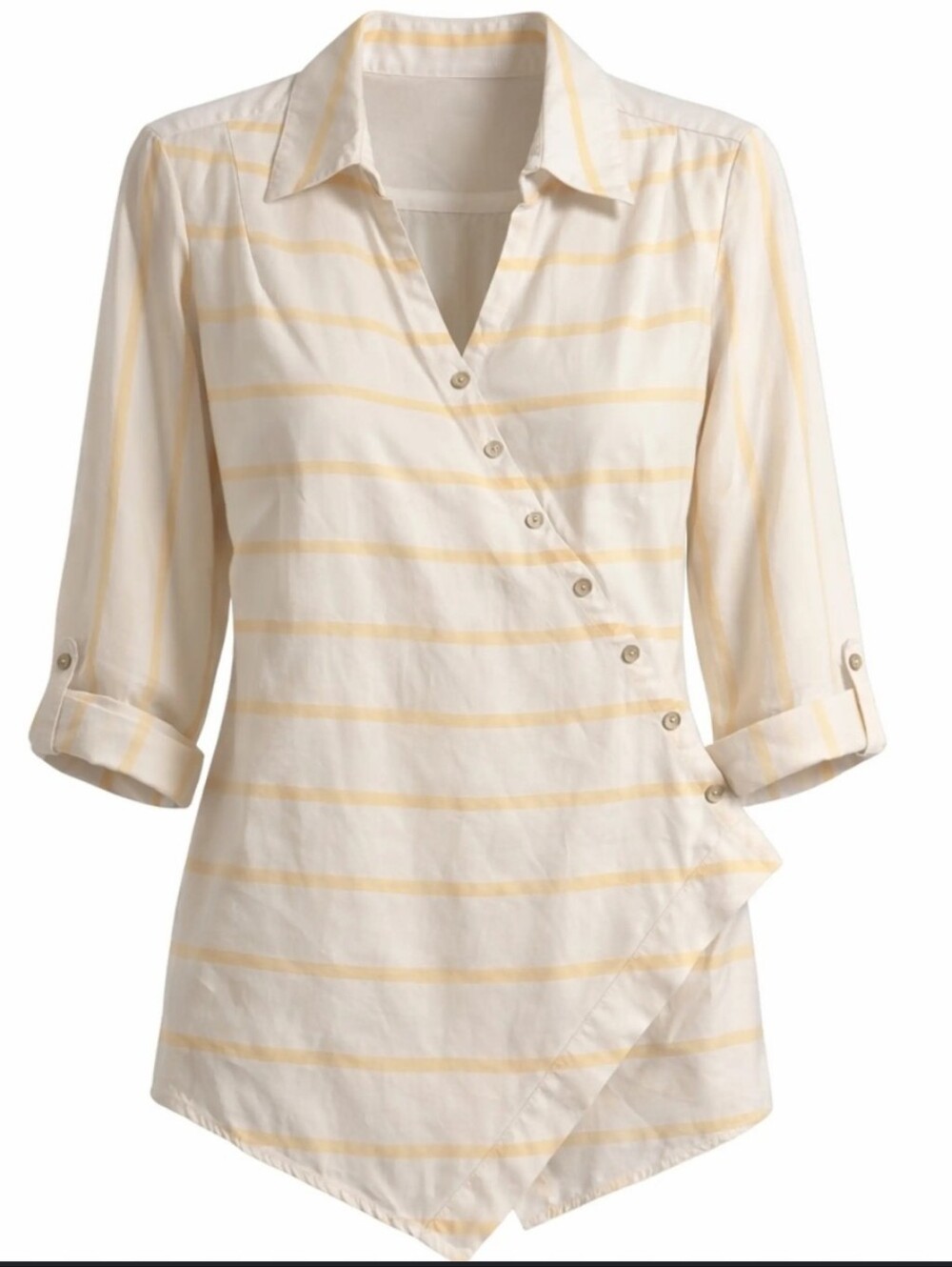 NEW Soft Surroundings Peach Stripe Crossover Front Button Washed Tencel Tunic 1X
